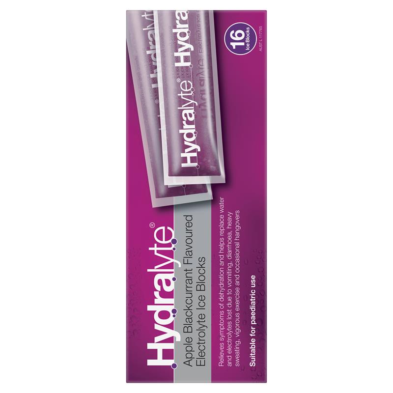 Hydralyte Rehydration Ice Blocks Apple Blackcurrant 16 Pack