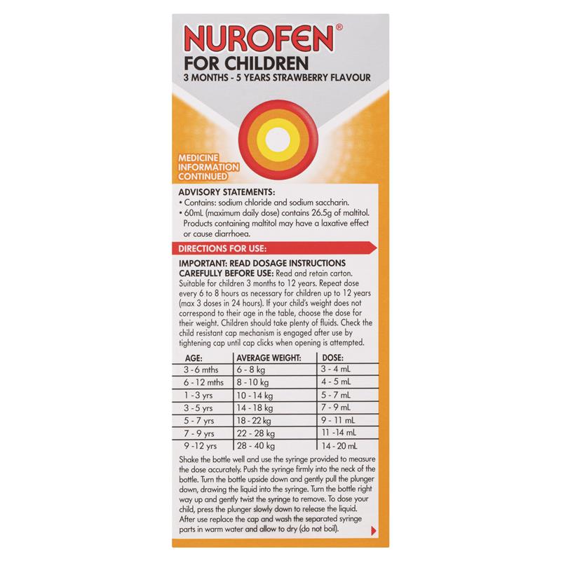 Nurofen For Children 3 Months To 5 Years Strawberry 100ml