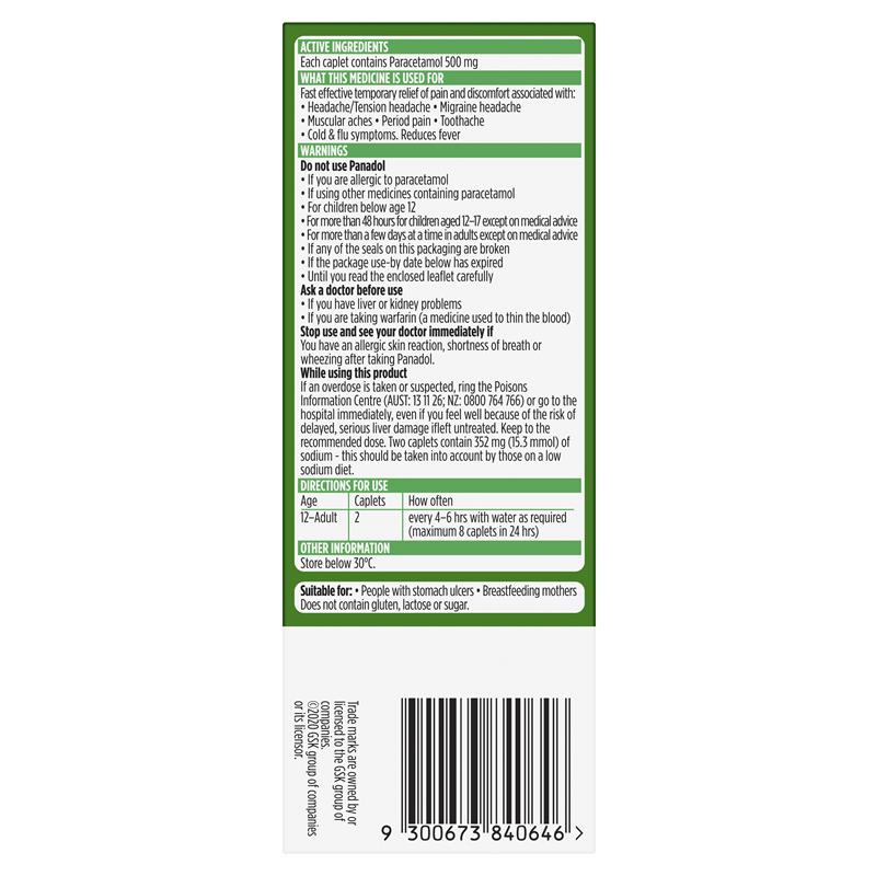 Panadol Rapid Paracetamol Pain Relief Caplets 500mg 40