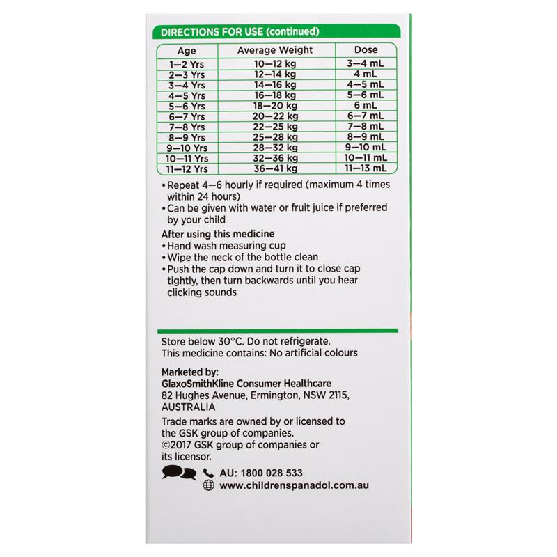 Panadol Children 5-12 Years Suspension Fever & Pain Relief Strawberry Flavour 200ml