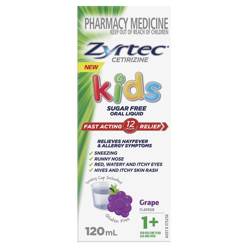 Zyrtec Kids Antihistamine Allergy & Hayfever Oral Liquid Grape 120mL