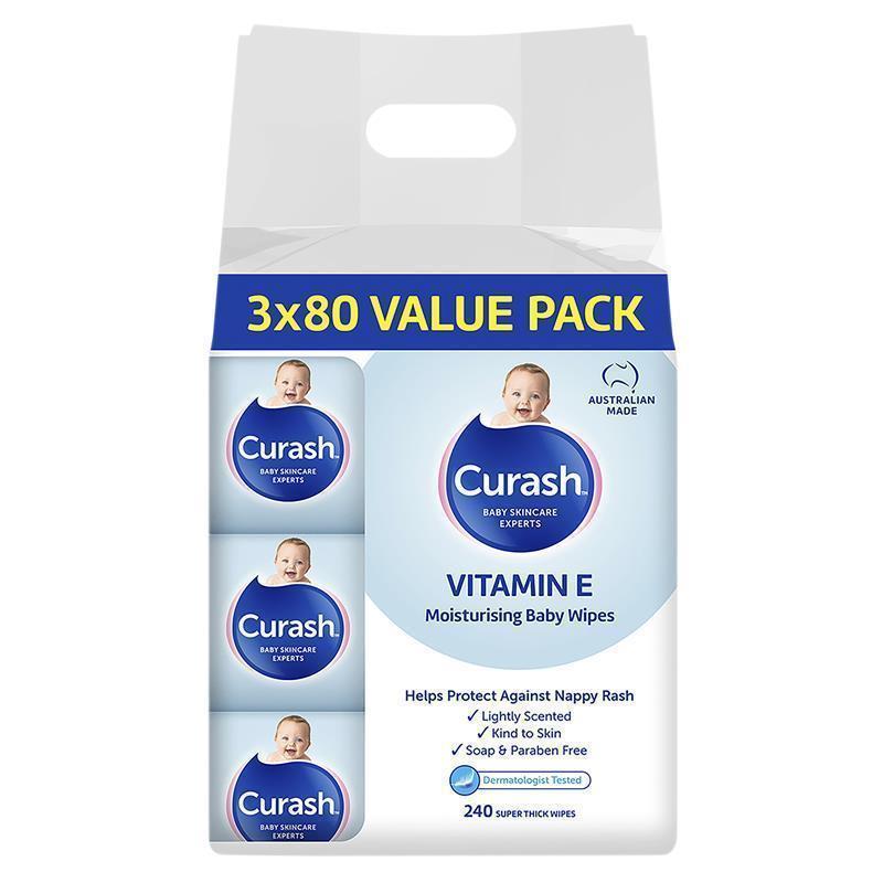 Curash Baby Wipes Original Vitamin E 3x80