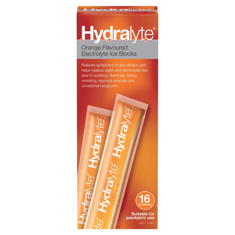 Hydralyte Rehydration Orange Flavoured Ice Blocks 16 Pack