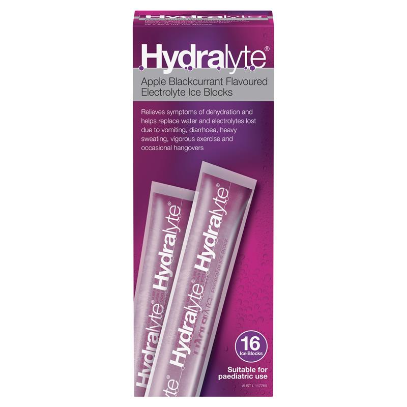 Hydralyte Rehydration Ice Blocks Apple Blackcurrant 16 Pack