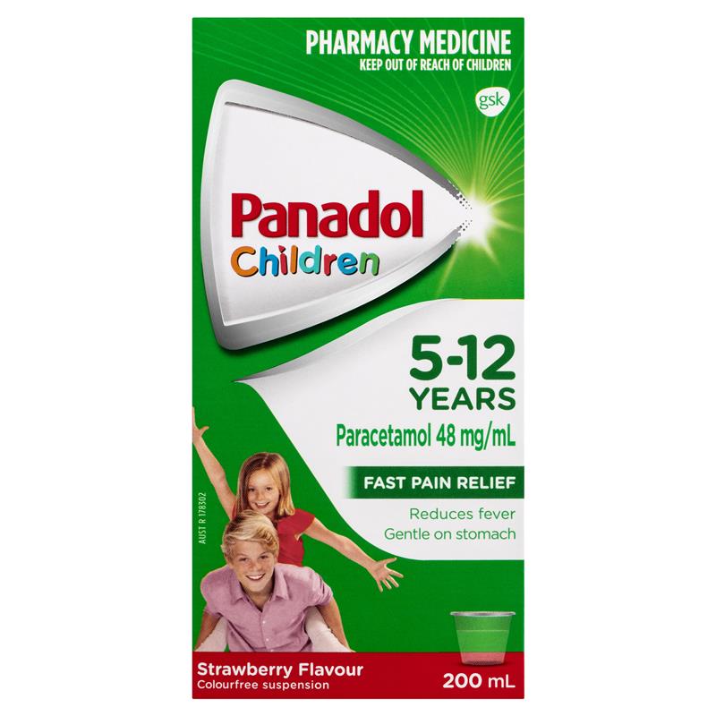 Panadol Children 5-12 Years Suspension Fever & Pain Relief Strawberry Flavour 200ml