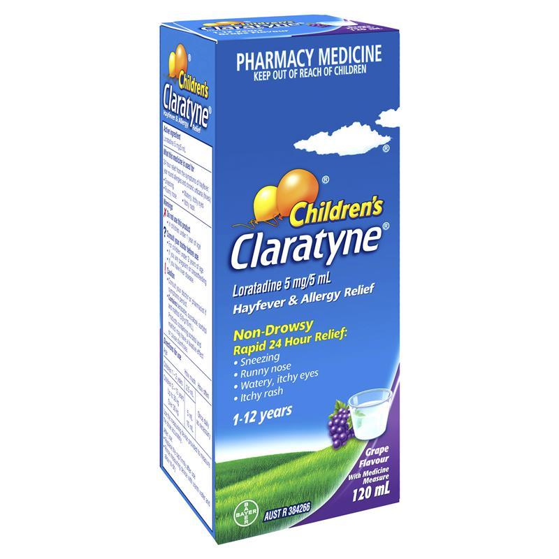 Children's Claratyne Allergy & Hayfever Relief Syrup For Kids Grape Flavour 120mL