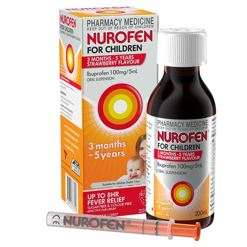 Nurofen For Children 3 Months - 5 Years Pain and Fever Relief Ibuprofen Strawberry 200ml