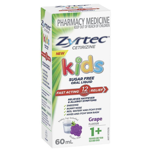 Zyrtec Kids Allergy & Hayfever Antihistamine Grape Liquid 60mL