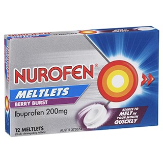 Nurofen Meltlets Pain Relief Berry Burst 200mg Ibuprofen 12 Pack