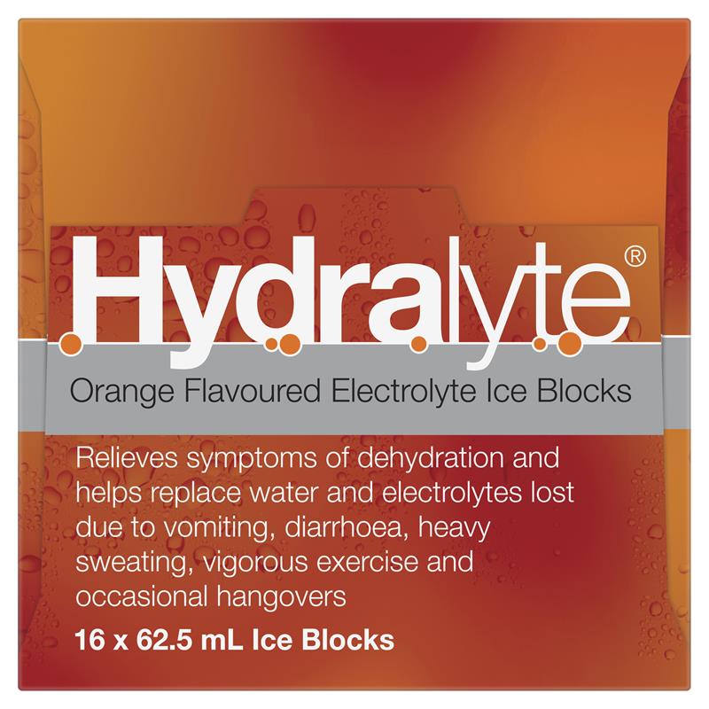 Hydralyte Rehydration Orange Flavoured Ice Blocks 16 Pack