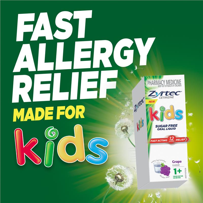 Zyrtec Kids Allergy & Hayfever Antihistamine Grape Liquid 60mL