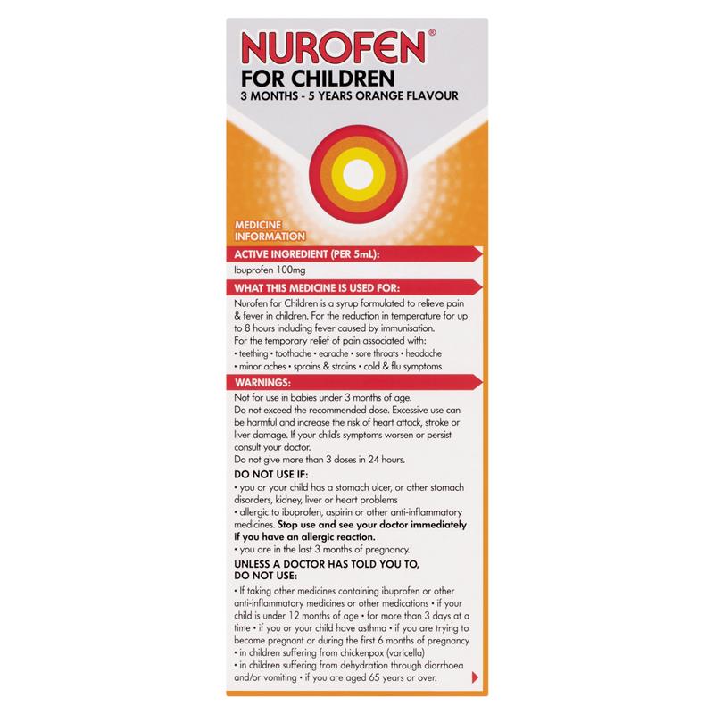 Nurofen For Children 3 Months To 5 Years Orange 200ml