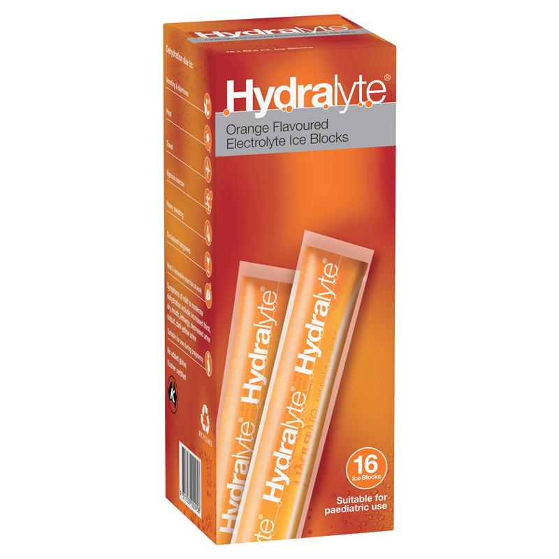 Hydralyte Rehydration Orange Flavoured Ice Blocks 16 Pack