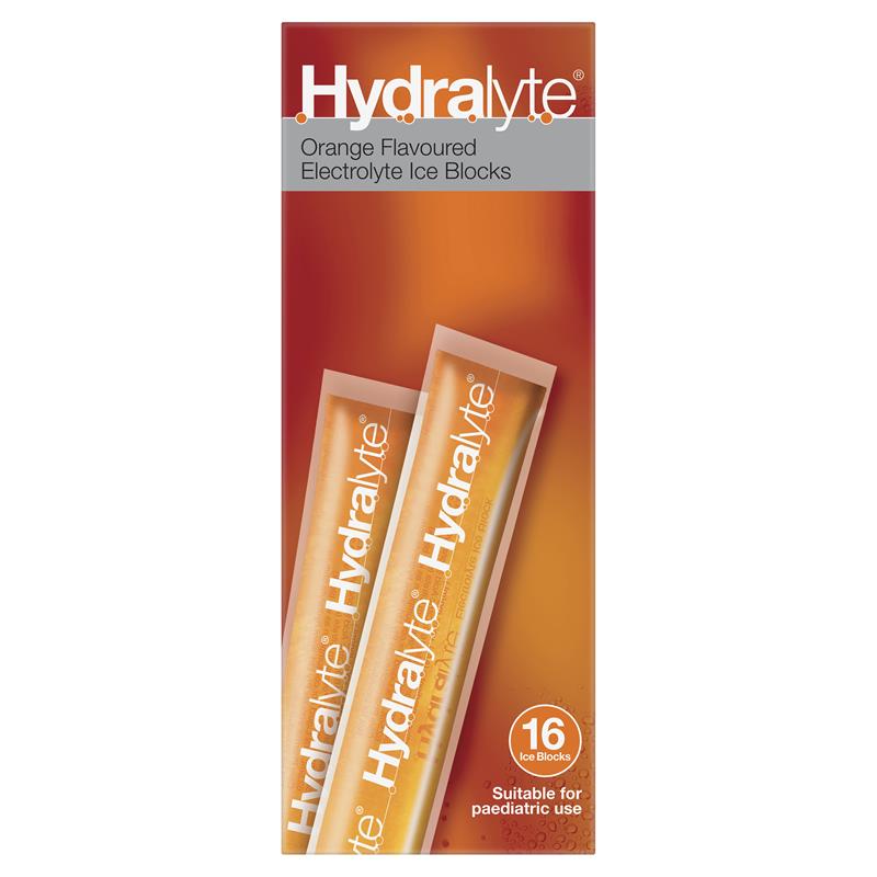 Hydralyte Rehydration Orange Flavoured Ice Blocks 16 Pack