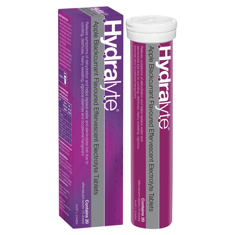 Hydralyte Effervescent Electrolyte Blackcurrant & Apple 20 Tablets