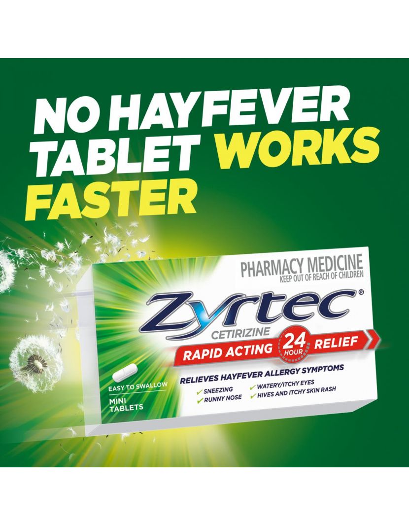 Zyrtec Rapid Acting Allergy Antihistamine & Hayfever Mini Tablets 50 Pack