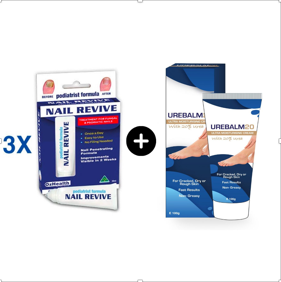 Podiatrist Formula Nail Revive (3 pack) + Urebalm20 Heel Balm