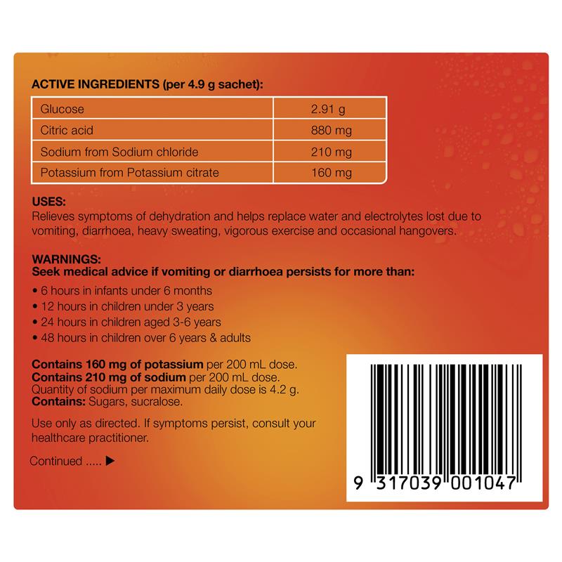 Hydralyte Electrolyte Powder 5g x 10 Sachets - Orange
