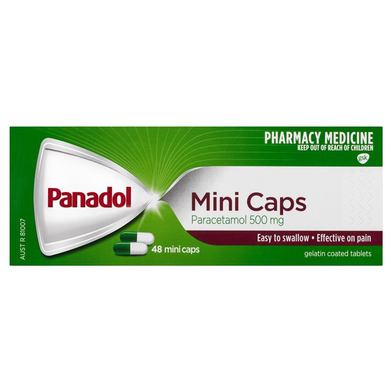 Panadol Mini Caps for Pain Relief Paracetamol 500mg 48 Capsules