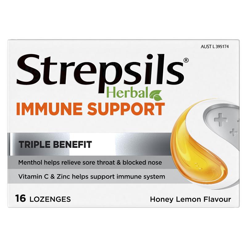 Strepsils Herbal Immune Support Lozenges Honey Lemon 16 Pack