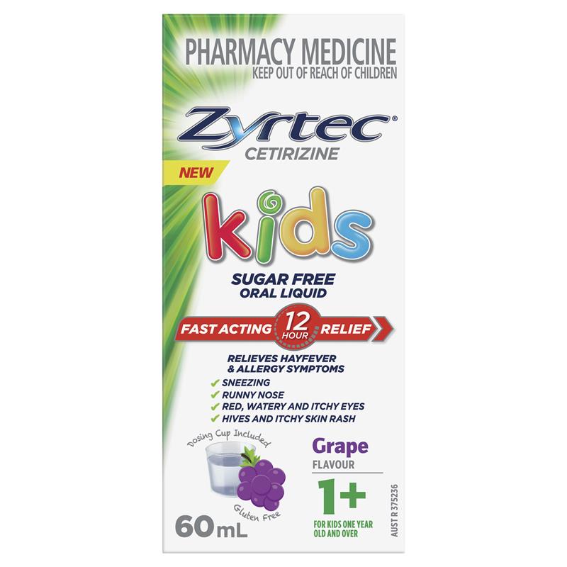 Zyrtec Kids Allergy & Hayfever Antihistamine Grape Liquid 60mL