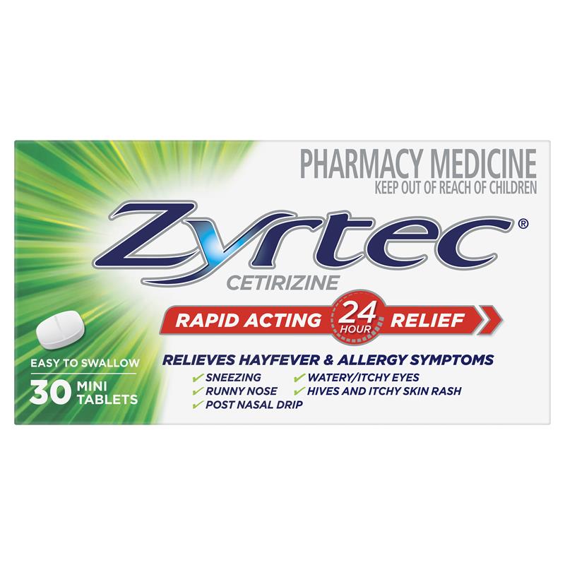 Zyrtec Rapid Acting Allergy Antihistamine & Hayfever Mini Tablets 30 Pack