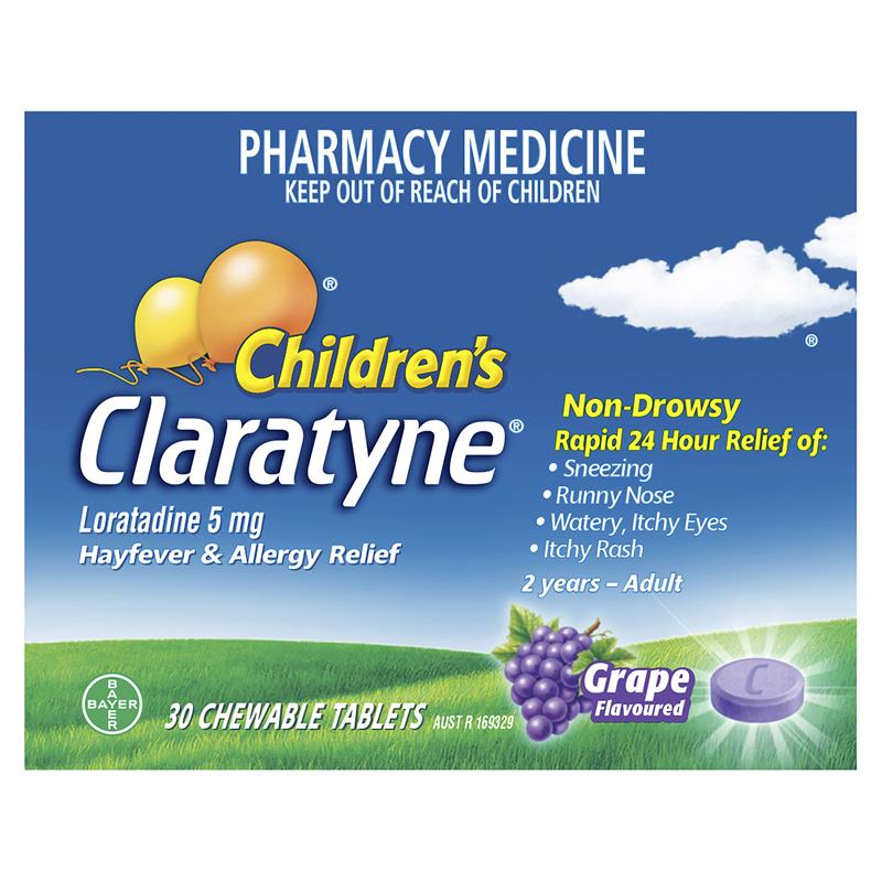 Claratyne Children's Hayfever & Allergy Relief Grape Flavour 30 Chewable Tablets