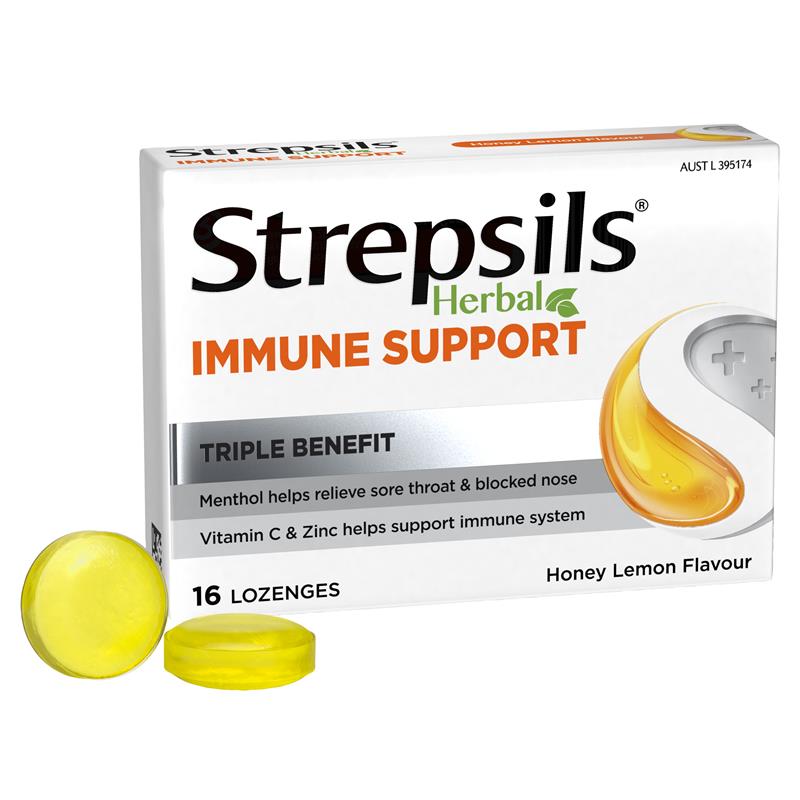 Strepsils Herbal Immune Support Lozenges Honey Lemon 16 Pack