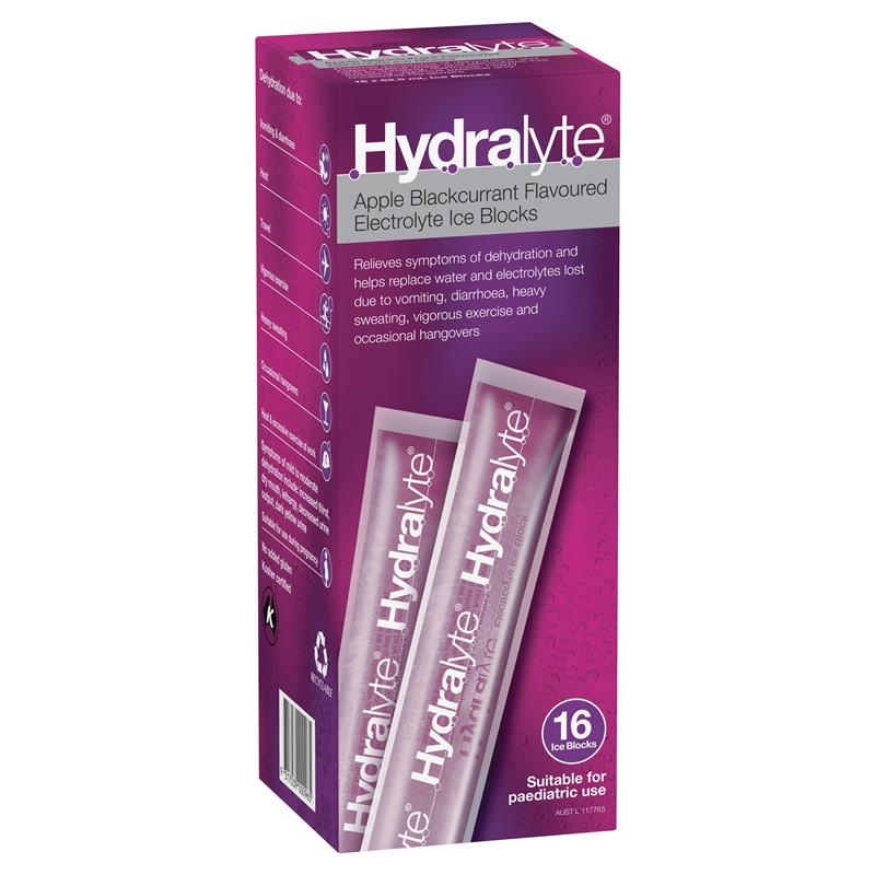 Hydralyte Rehydration Ice Blocks Apple Blackcurrant 16 Pack