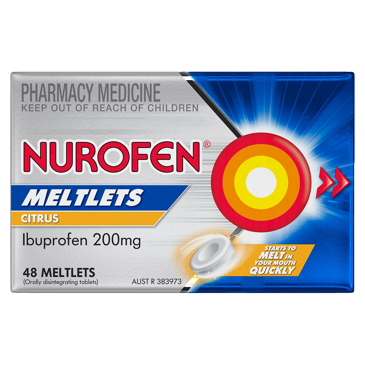 Nurofen Meltlets Pain Relief Citrus 200mg Ibuprofen 48 Pack