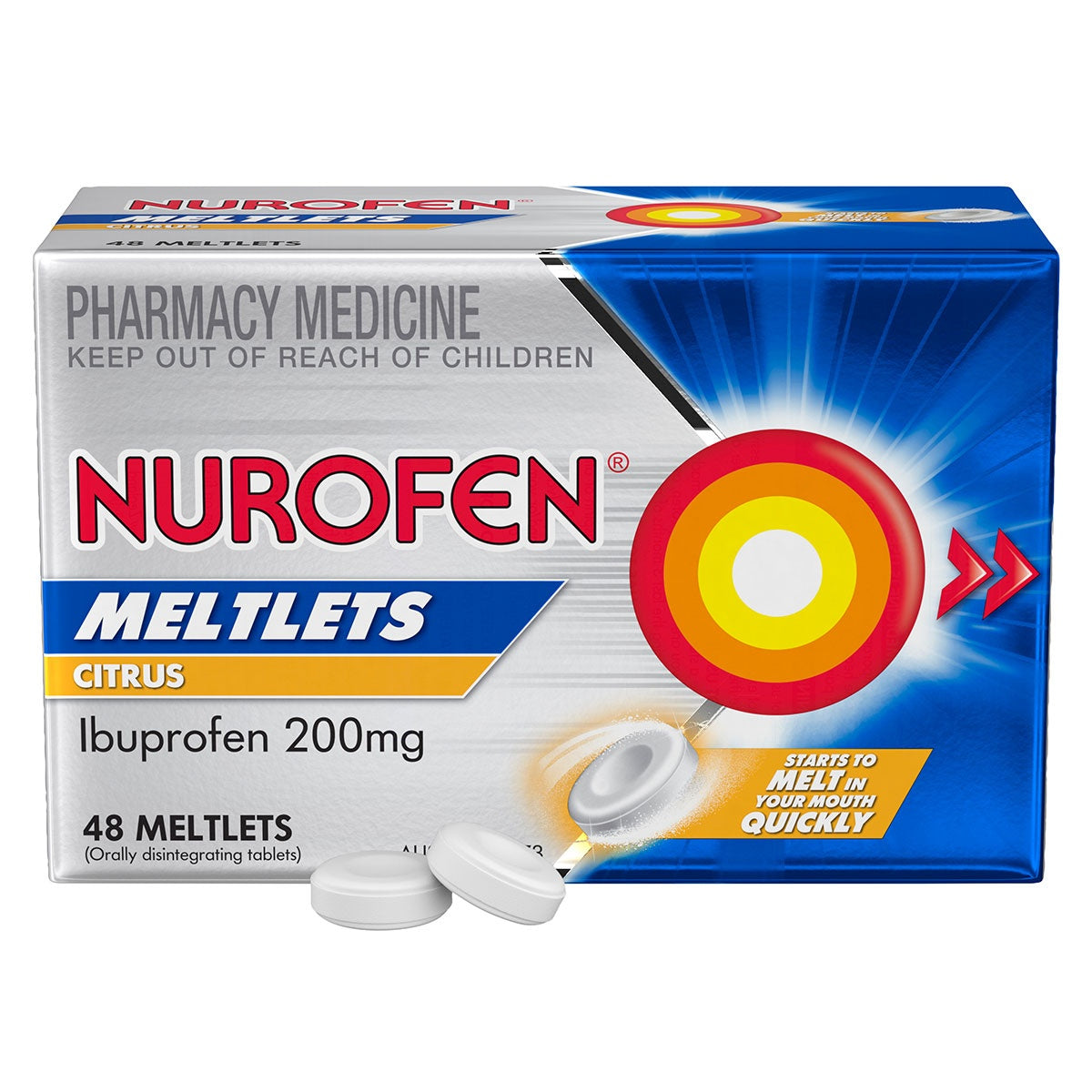 Nurofen Meltlets Pain Relief Citrus 200mg Ibuprofen 48 Pack