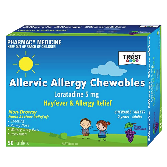 Trust Allervic Allergy Loratadine 5mg Chewable 50 Tablets - Grape Flavour